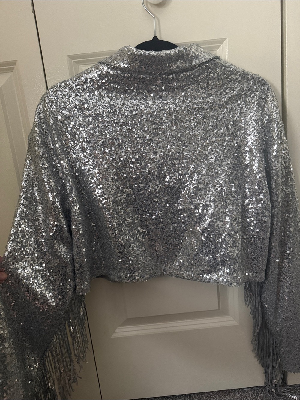 12th Tribe Silver Sequin Fringe Shirt Jacket - Picture 4 of 4